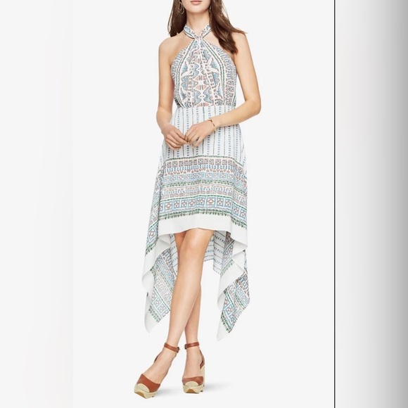 $298‼️ BCBGMAXAZRIA HALTER SCARF FLOWY SEXY WEDDING PARTY DRESS ASYMMETRICAL 0 - Picture 2 of 5
